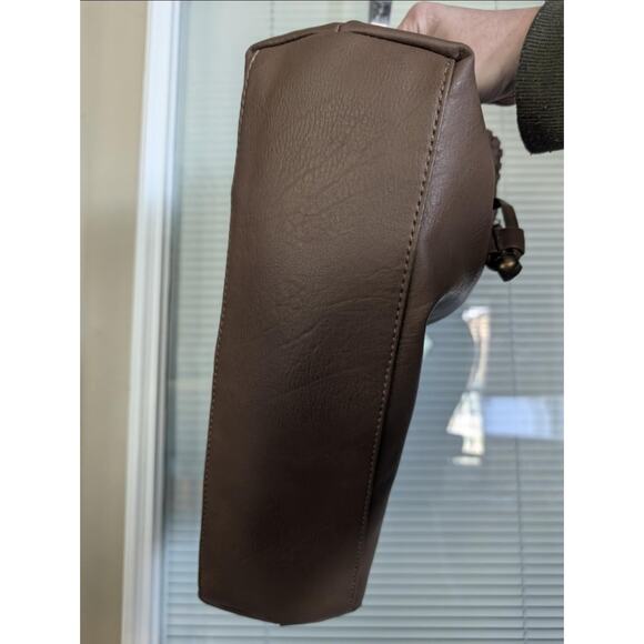 Dark Brown Pebbled Faux Leather Marion Slouchy Tote Gold Chain Bag Brass Horse - Picture 6 of 12